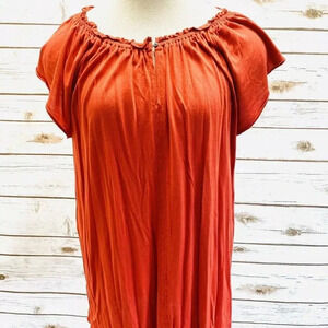 LOFT Women Short Sleeve Pullover Boat Neck Coral Casual Shirt Top Size Small